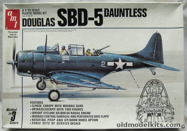 AMT-Matchbox 1/32 Douglas SBD-5 Dauntless - With Squadron  SBD Dauntless In Action Book - US Marines VMSB-231 1944 / A-24B French Air Force 1944 / Royal New Zealand Air Force 25 DBS 1944, 7203 plastic model kit